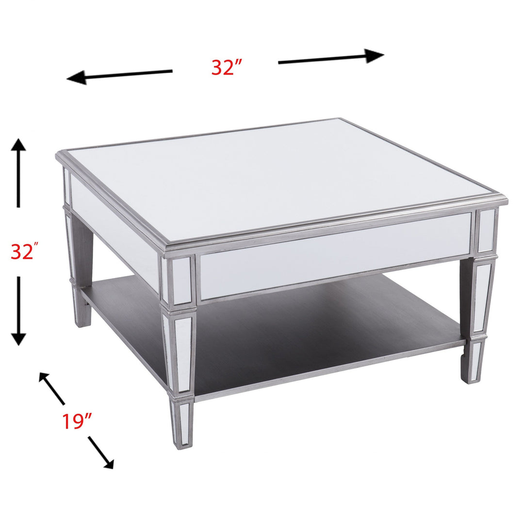 29" Silver Mirrored Glass Square Coffee Table Image 8