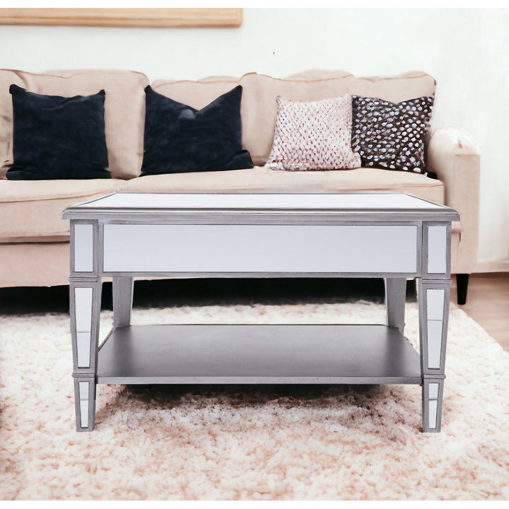 29" Silver Mirrored Glass Square Coffee Table Image 9