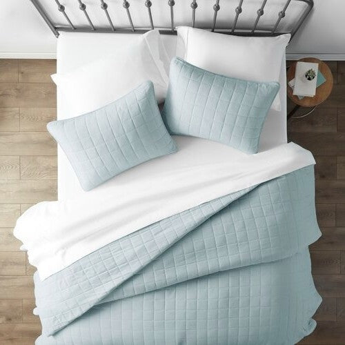 3 Piece Microfiber Farmhouse Coverlet Bedspread Set Light Blue, King/California King Image 1