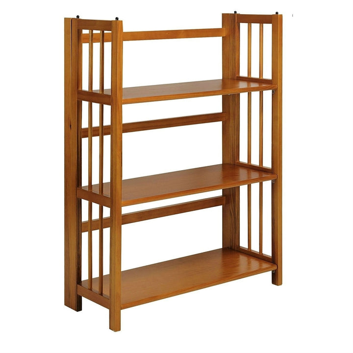 3-Shelf Folding Storage Shelves Bookcase in Honey Oak Finish Image 1