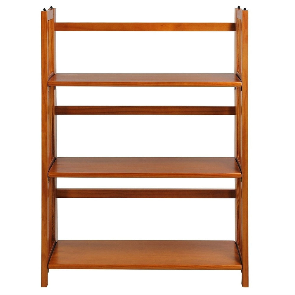 3-Shelf Folding Storage Shelves Bookcase in Honey Oak Finish Image 2