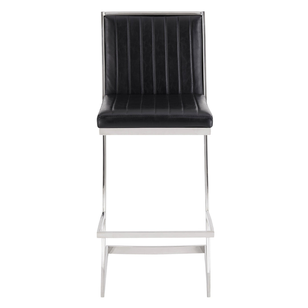 30" Black And Silver Faux Leather And Iron Low Back Bar Height Bar Chair Image 4