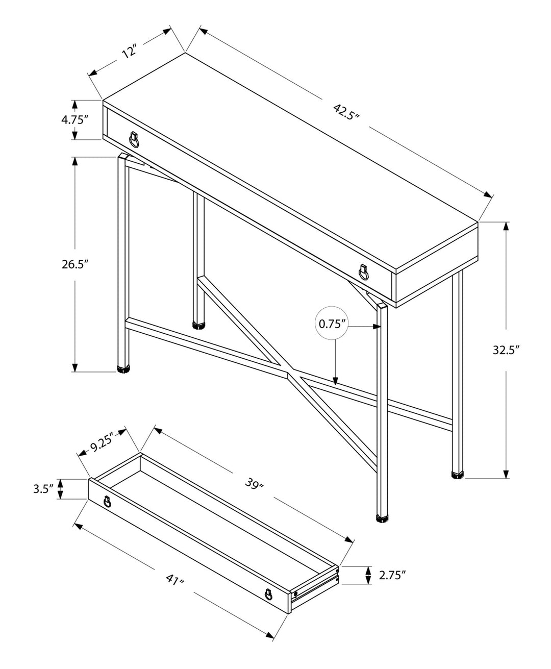 43" Brown And Black Cross Leg Console Table Image 7