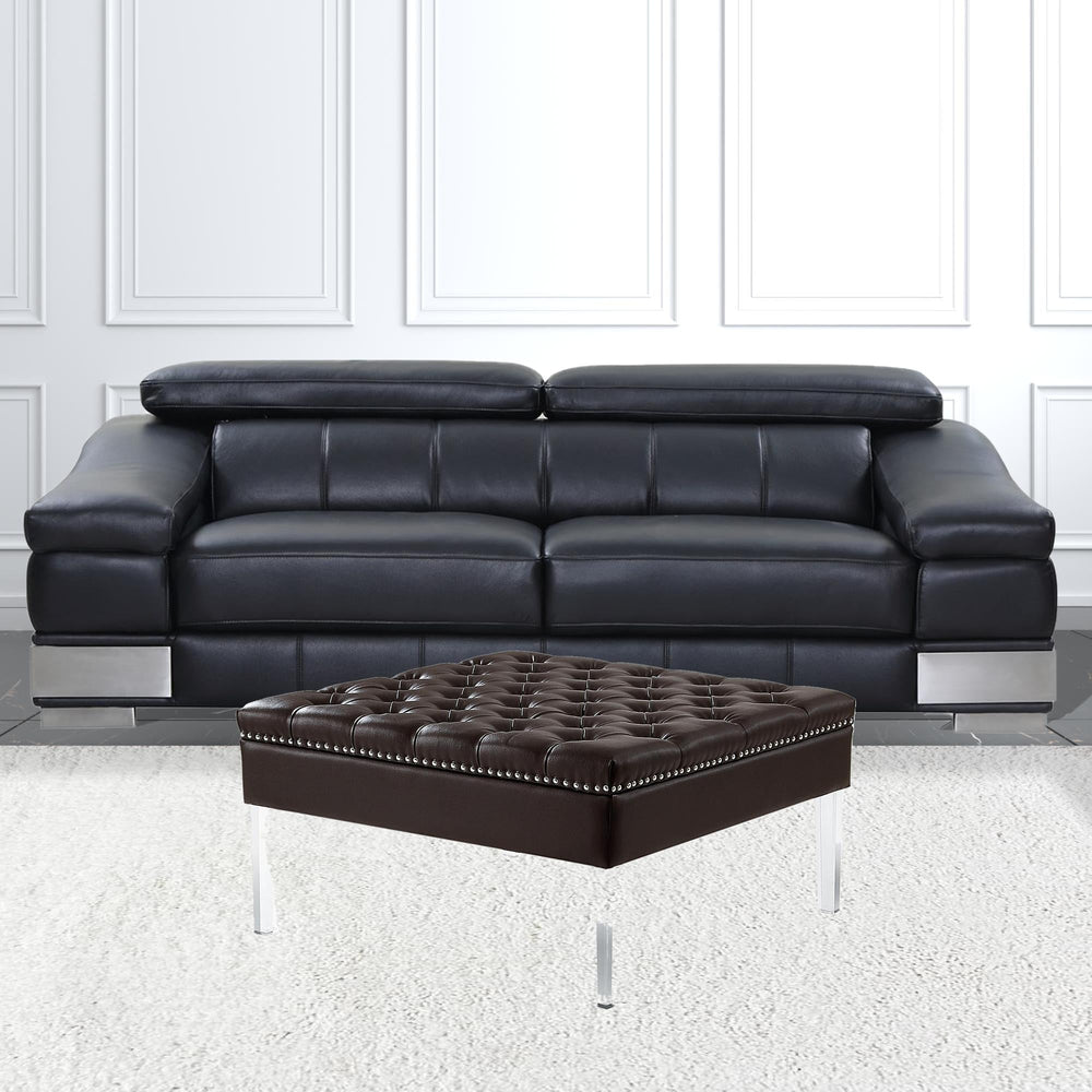 35" Espresso Faux Leather And Clear Cocktail Ottoman Image 2
