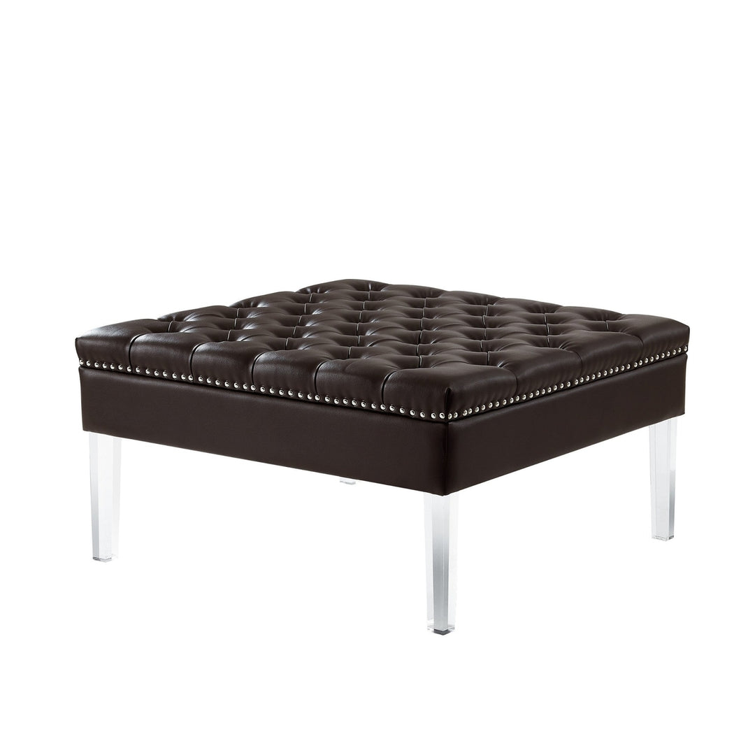 35" Espresso Faux Leather And Clear Cocktail Ottoman Image 11