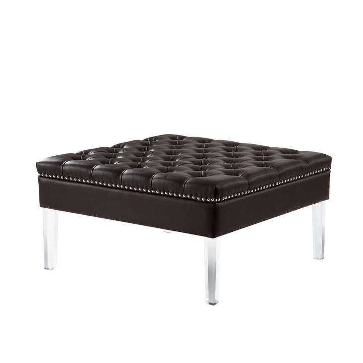 35" Espresso Faux Leather And Clear Cocktail Ottoman Image 11