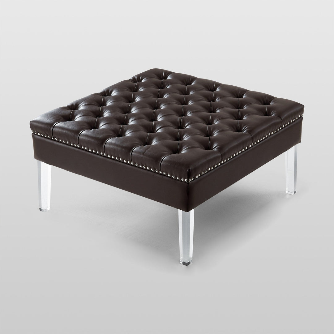 35" Espresso Faux Leather And Clear Cocktail Ottoman Image 12