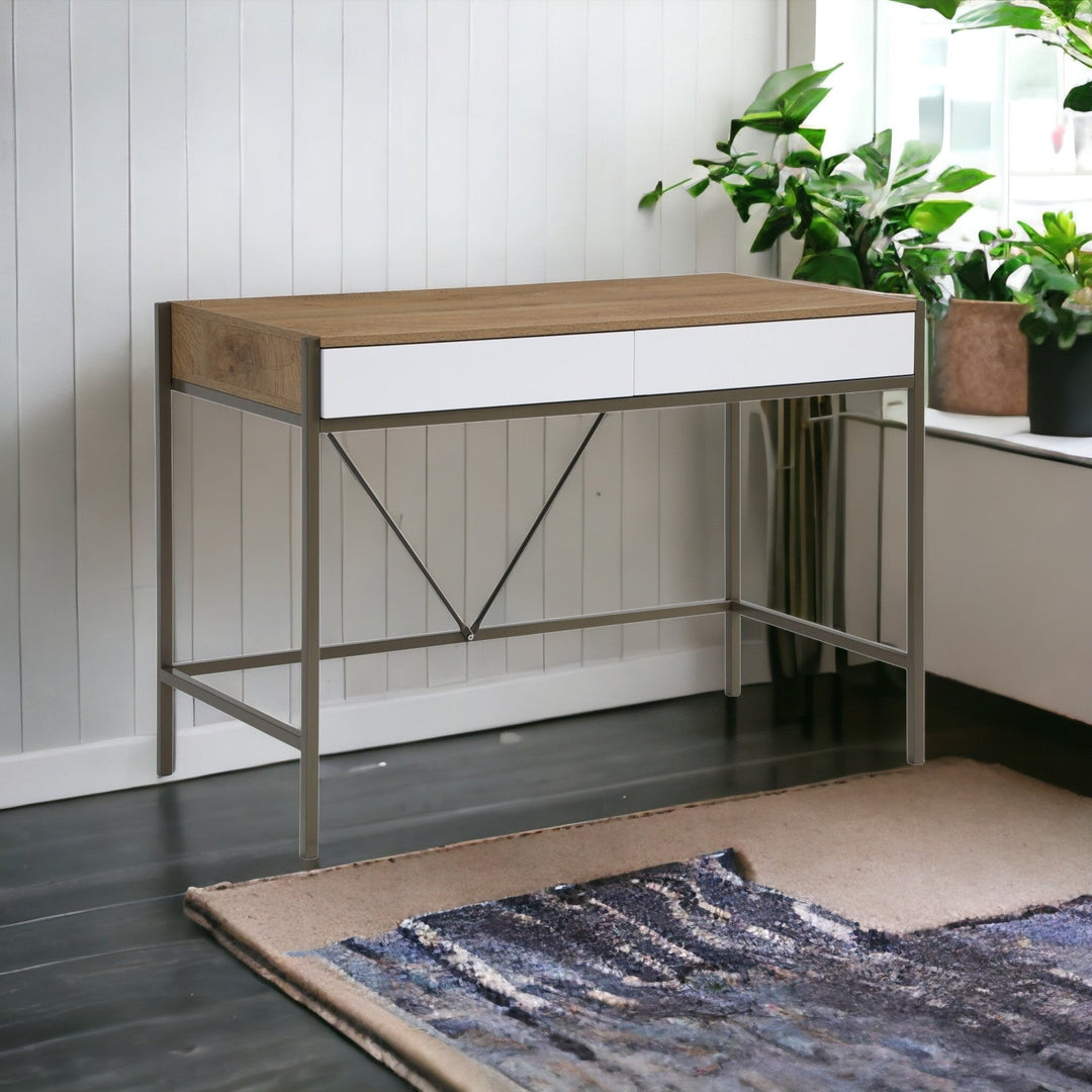 43" White and Gray Writing Desk With Two Drawers Image 2