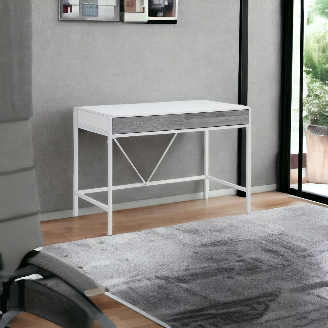 43" White and Gray Writing Desk With Two Drawers Image 3