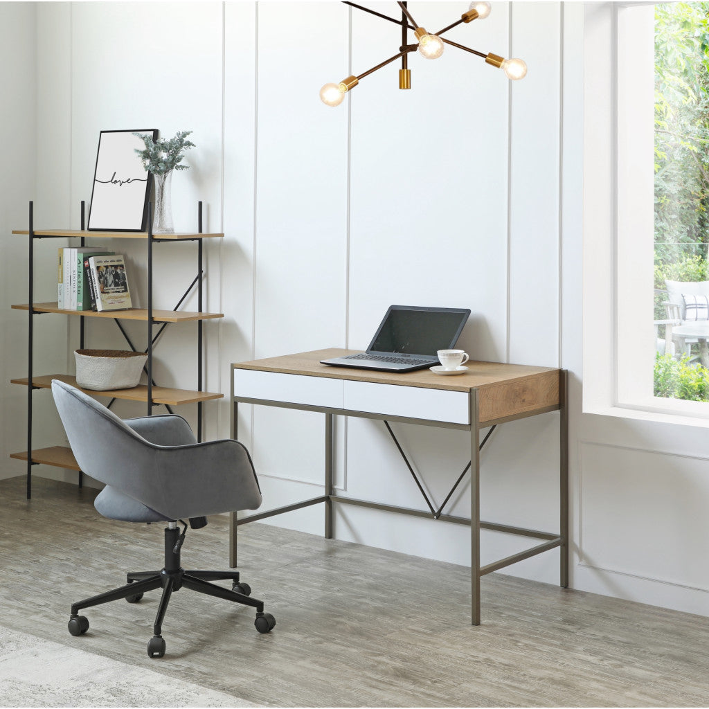 43" White and Gray Writing Desk With Two Drawers Image 5