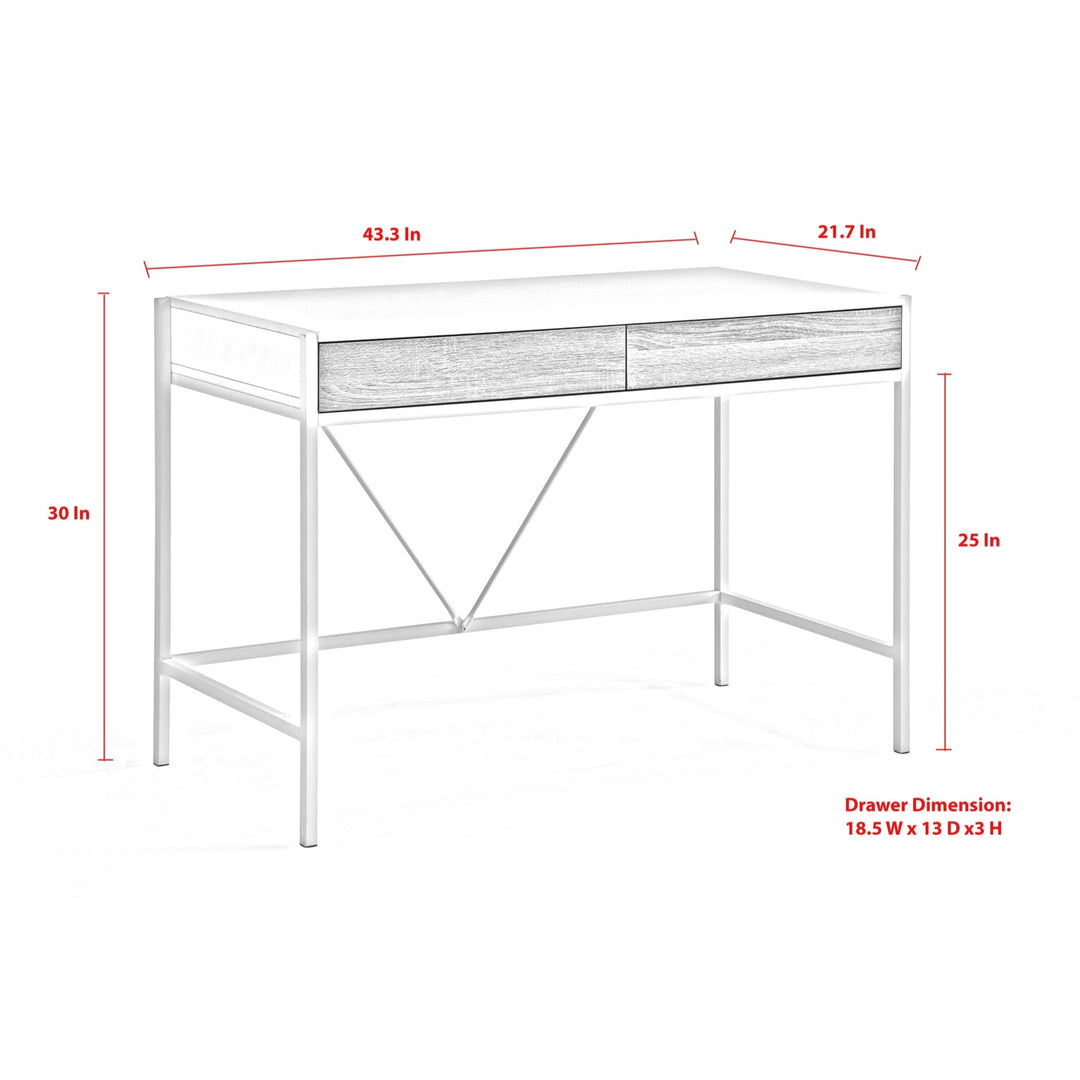 43" White and Gray Writing Desk With Two Drawers Image 11