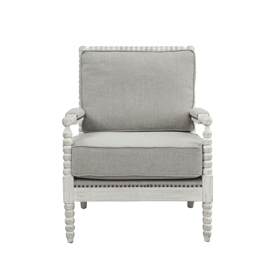 35" Gray Linen And Light Oak Solid Color Club Chair Image 1