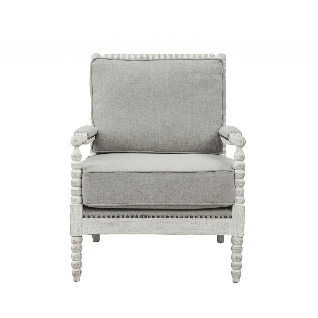 35" Gray Linen And Light Oak Solid Color Club Chair Image 2