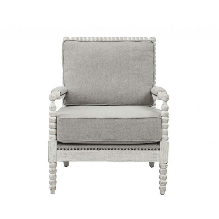 35" Gray Linen And Light Oak Solid Color Club Chair Image 2