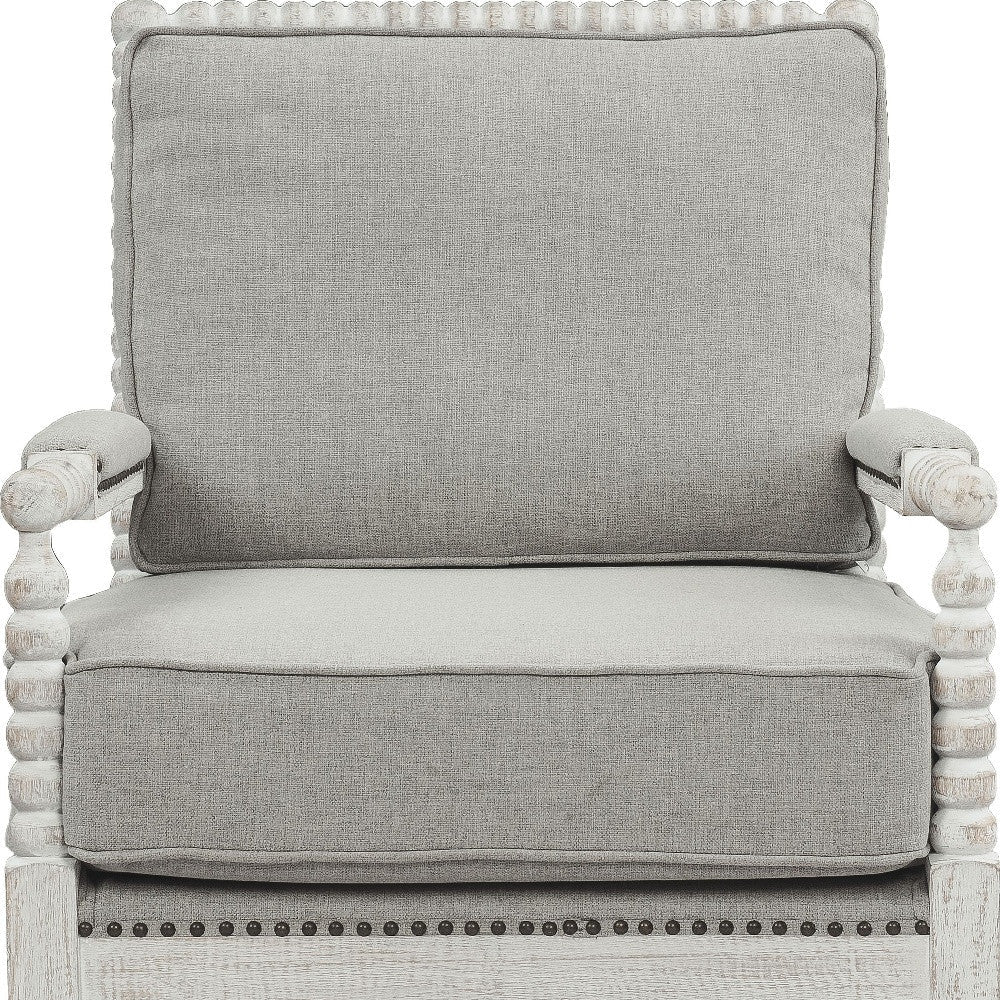 35" Gray Linen And Light Oak Solid Color Club Chair Image 3