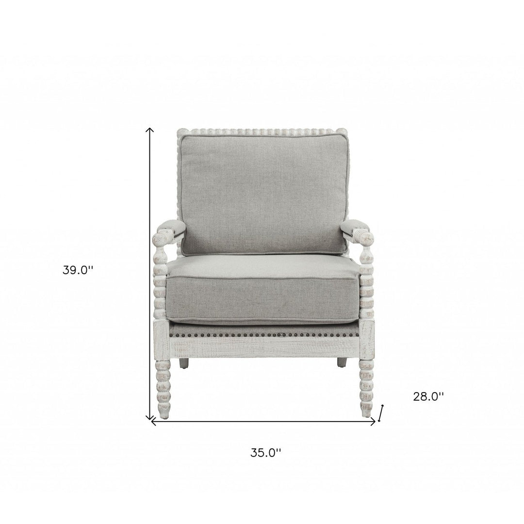 35" Gray Linen And Light Oak Solid Color Club Chair Image 5