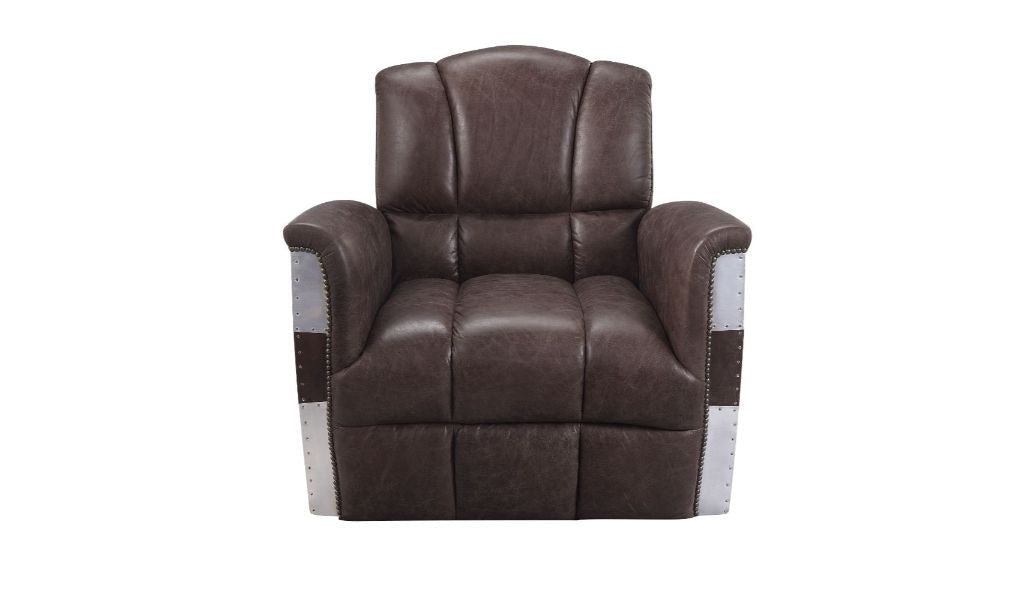 35" Retro Brown Top Grain Leather And Steel Patchwork Club Chair Image 1