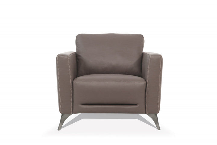 35" Taupe Genuine Leather And Black Arm Chair Image 2