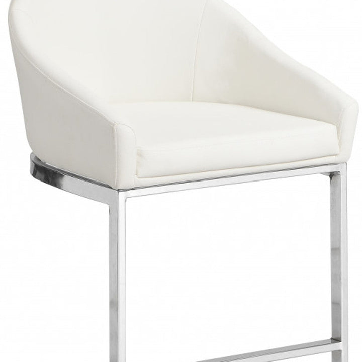 35" White And Silver Faux Leather And Steel Low Back Bar Height Bar Chair Image 4