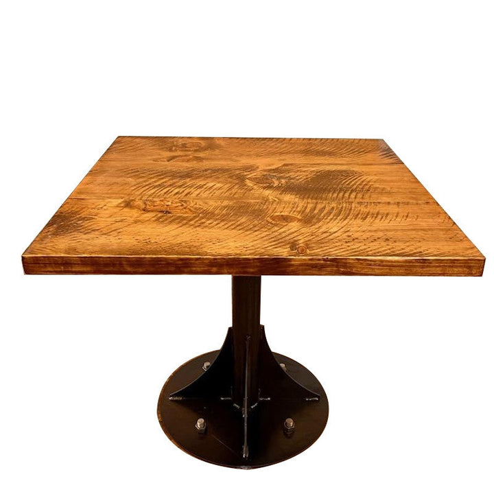 36" Brown And Black Square Solid Wood And Steel Pedestal Base Dining Image 1