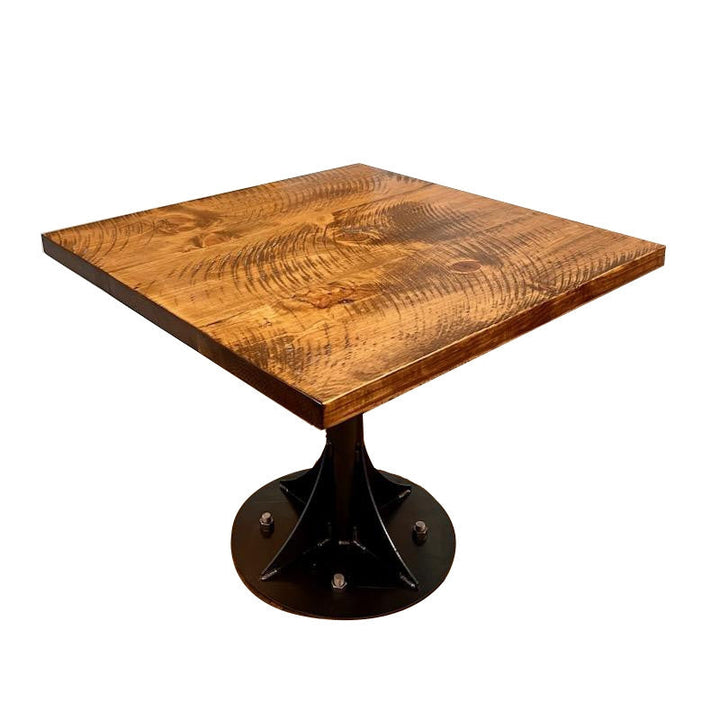 36" Brown And Black Square Solid Wood And Steel Pedestal Base Dining Image 2