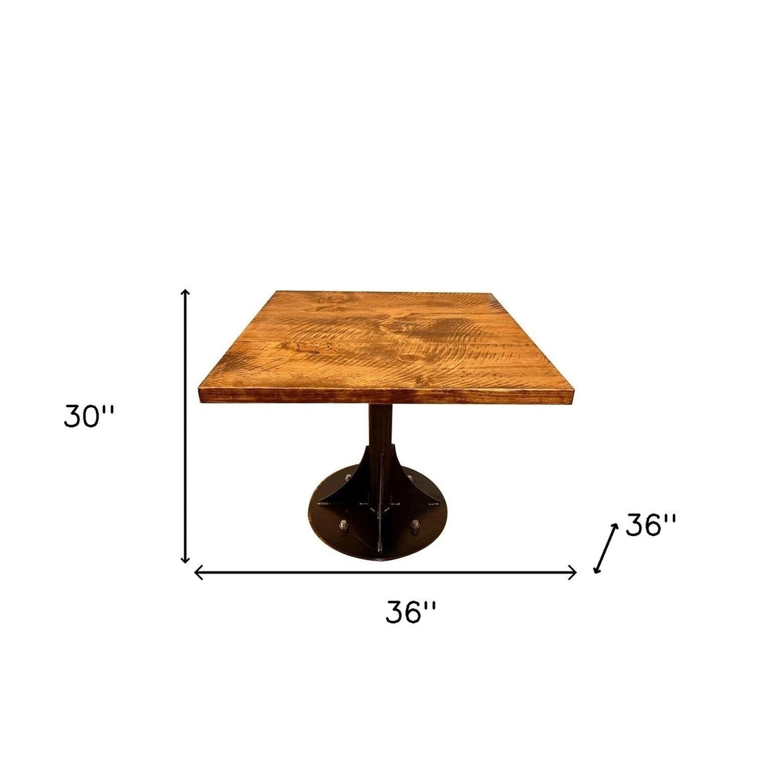 36" Brown And Black Square Solid Wood And Steel Pedestal Base Dining Image 9