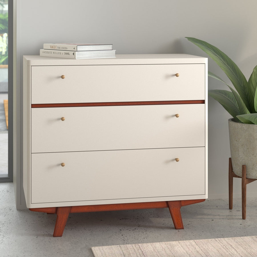 36" Brown and White Solid Wood Three Drawer Chest Image 1