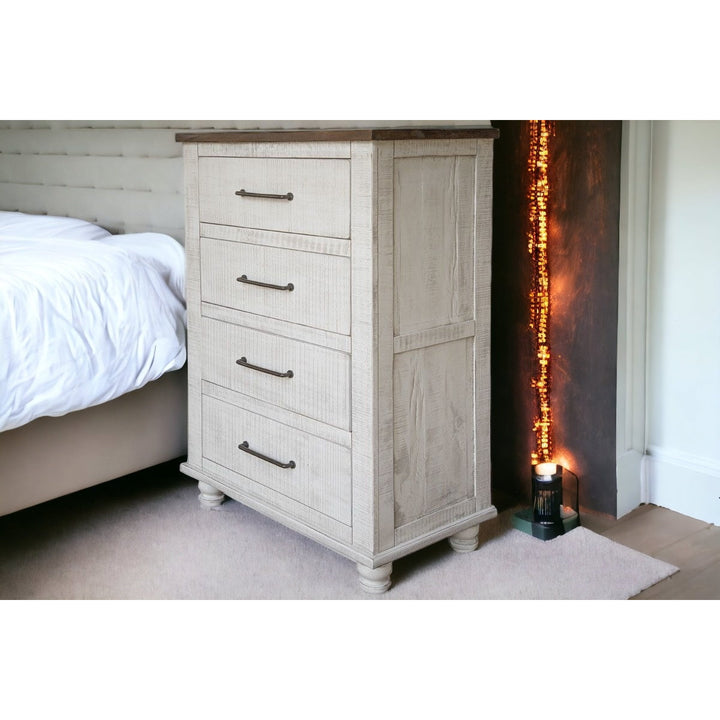 36" Brown and White Solid Wood Four Drawer Chest Image 6