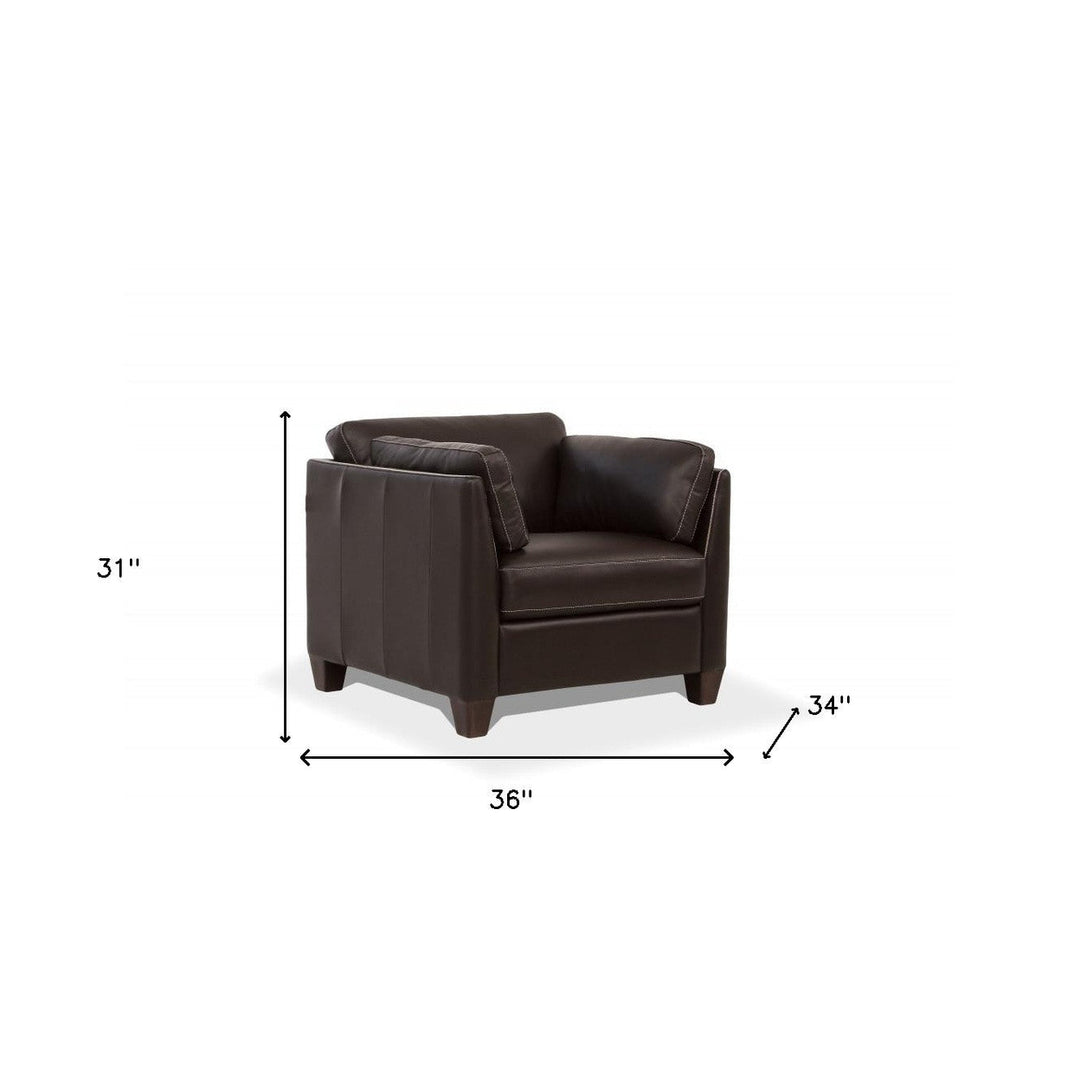 36" Chocolate Genuine Leather And Black Arm Chair Image 3