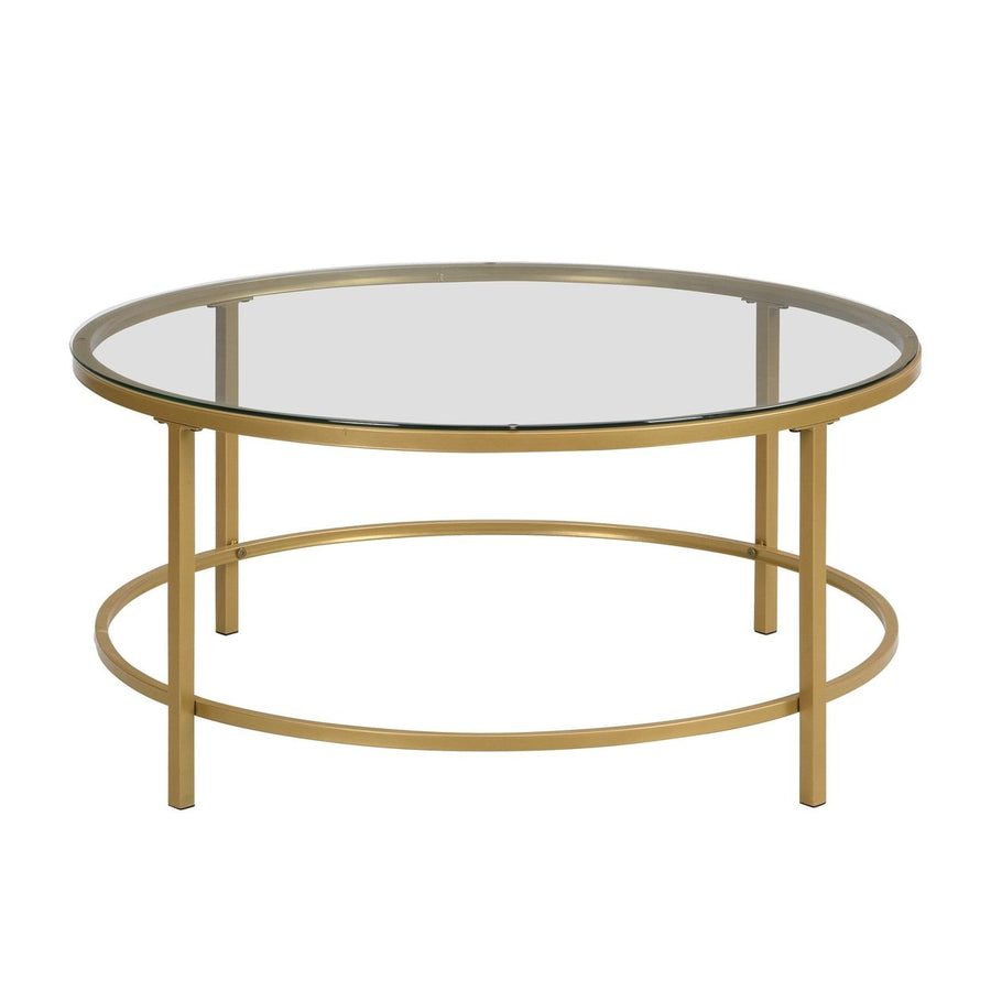 36" Gold And Clear Glass Round Coffee Table Image 1