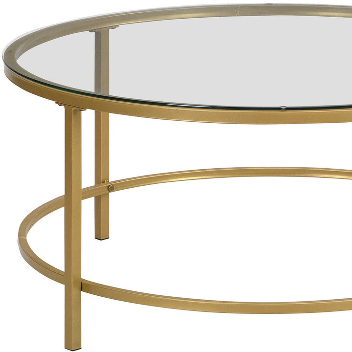 36" Gold And Clear Glass Round Coffee Table Image 4