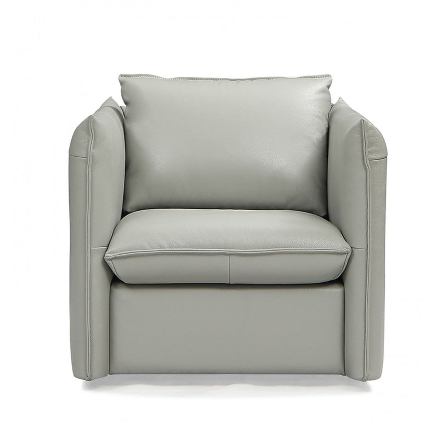 36" Grey Genuine Leather And Silver Swivel Accent Chair Image 1