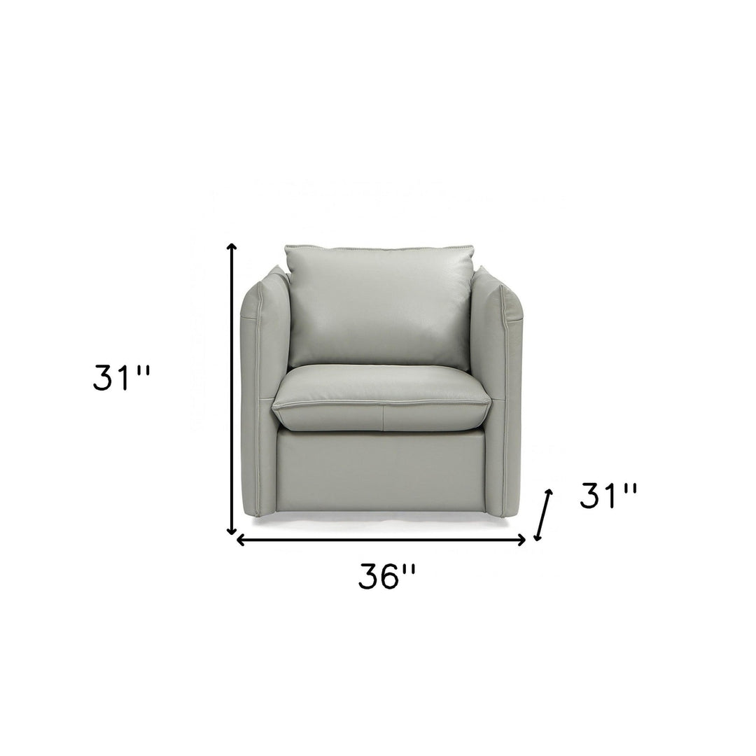 36" Grey Genuine Leather And Silver Swivel Accent Chair Image 5