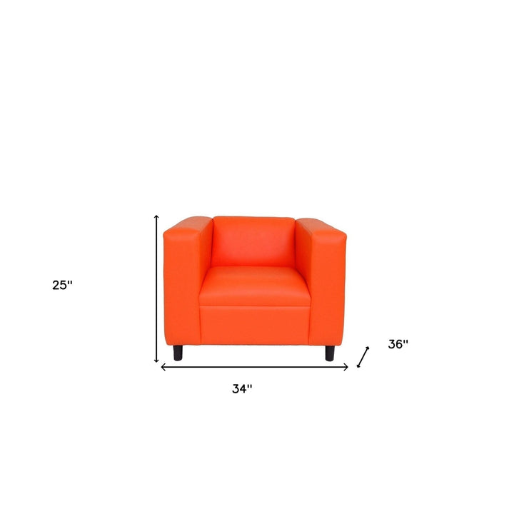 36" Orange And Black Faux Leather Arm Chair Image 3