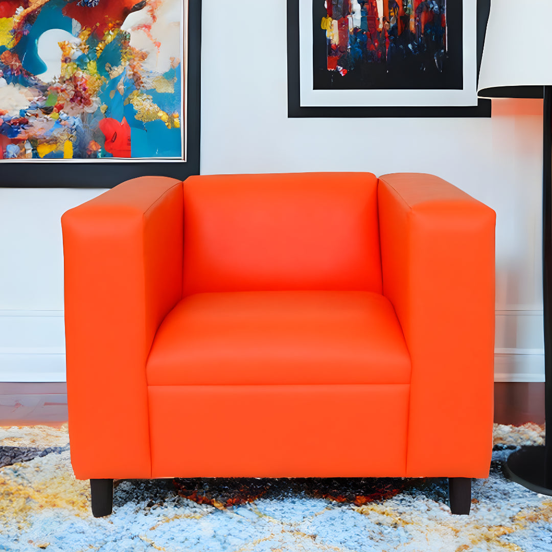 36" Orange And Black Faux Leather Arm Chair Image 5