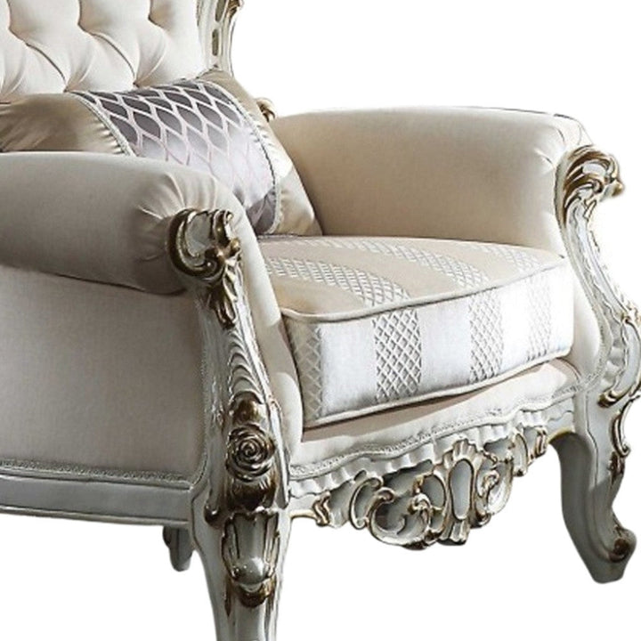 36" Pearl Fabric Striped Tufted Chesterfield Chair Image 3