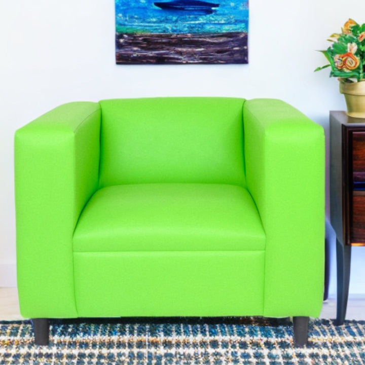 36" Neon Green And Black Faux Leather Arm Chair Image 5