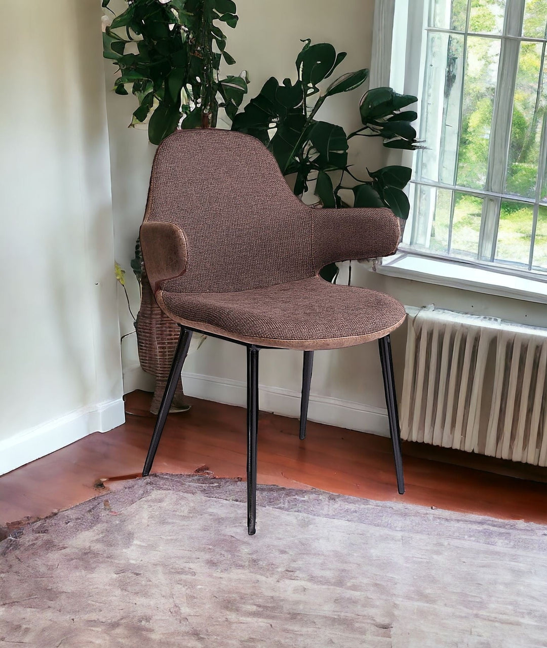 33" Stylish Brown Fabric and Faux Leather Accent Chair Image 8