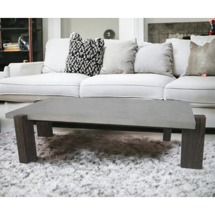 33" Walnut And Dark Grey Concrete Rectangular Coffee Table Image 7