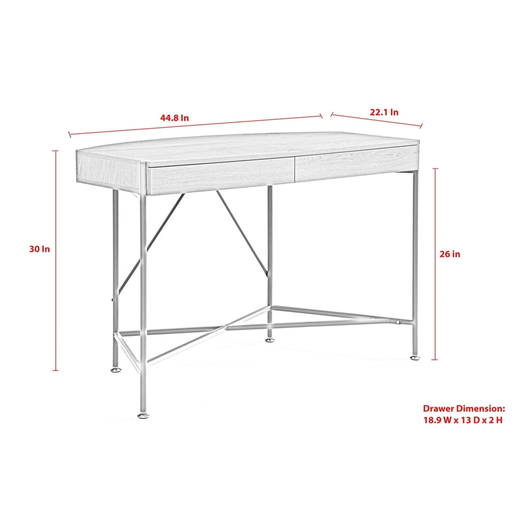 45" Natural and Bronze Half Circle Writing Desk With Two Drawers Image 10