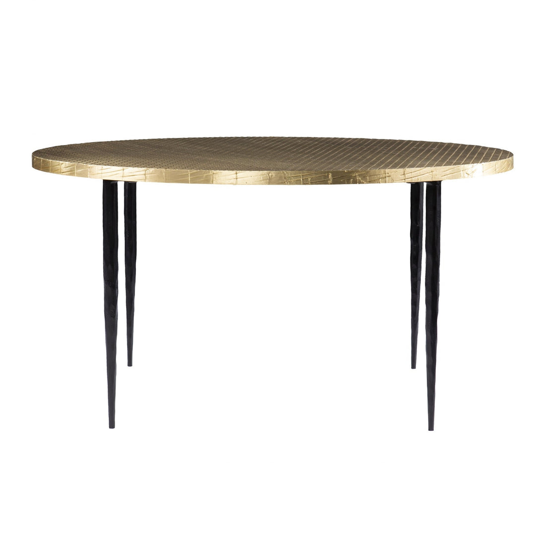 34" Black And Gold Embossed Metal Round Coffee Table Image 2