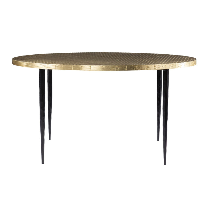 34" Black And Gold Embossed Metal Round Coffee Table Image 2