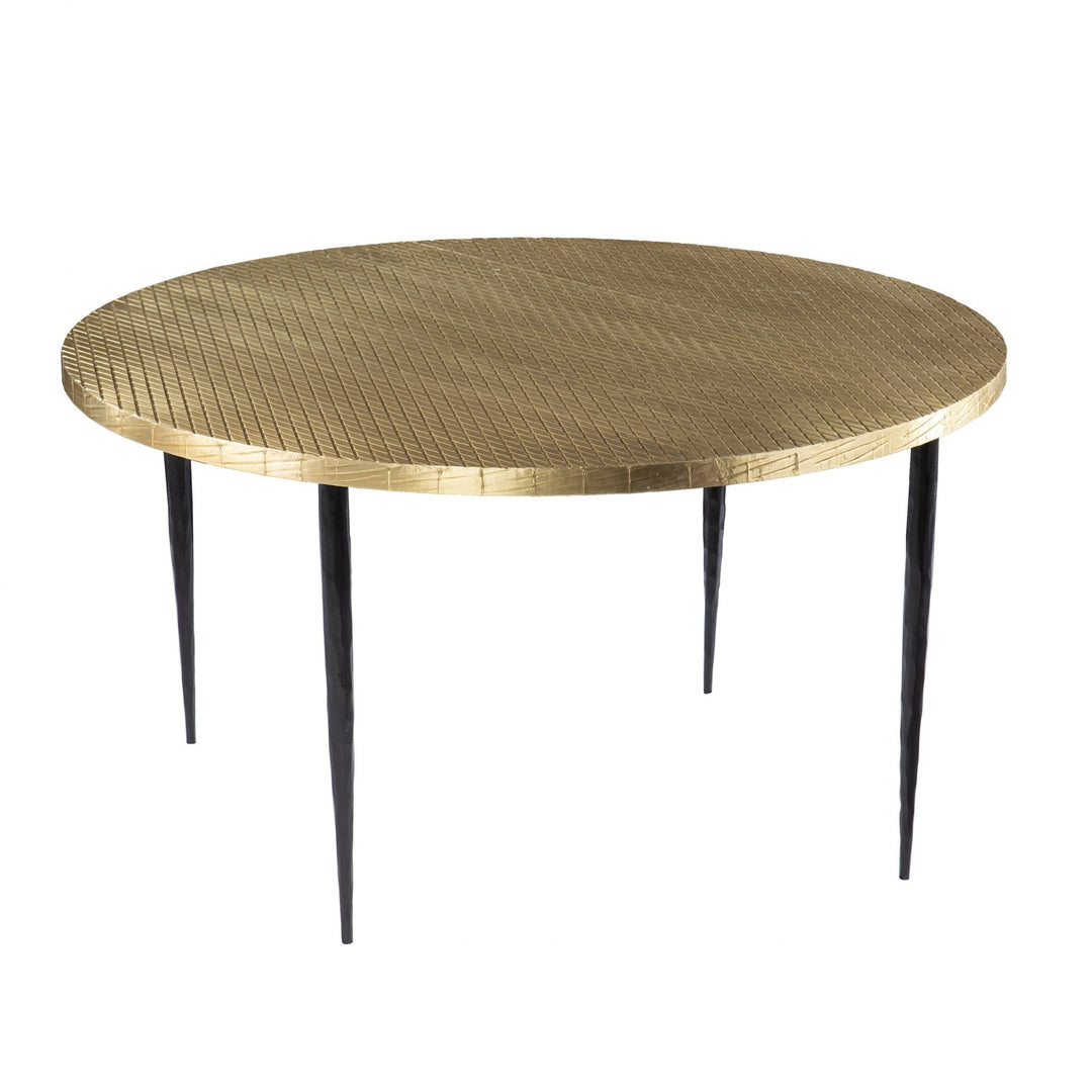 34" Black And Gold Embossed Metal Round Coffee Table Image 3