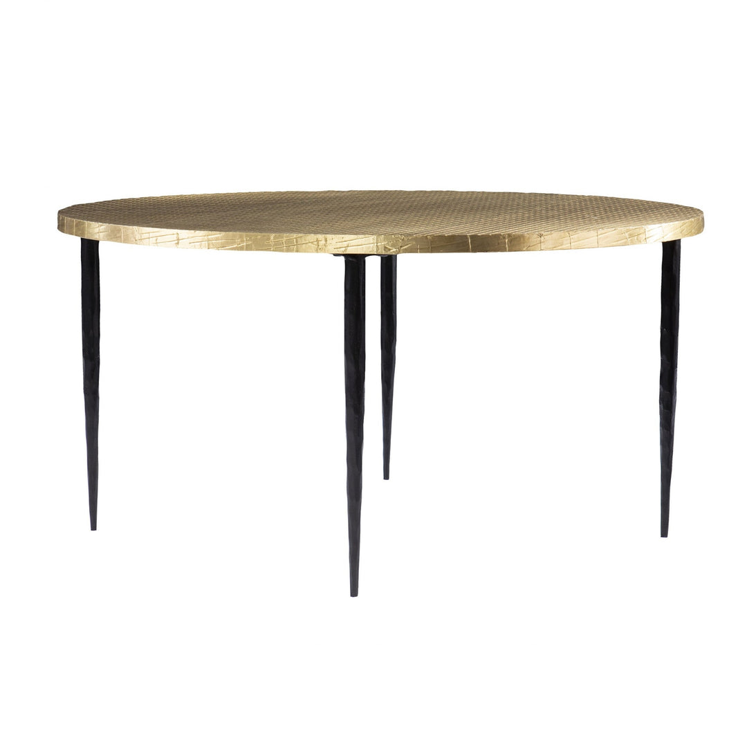 34" Black And Gold Embossed Metal Round Coffee Table Image 4