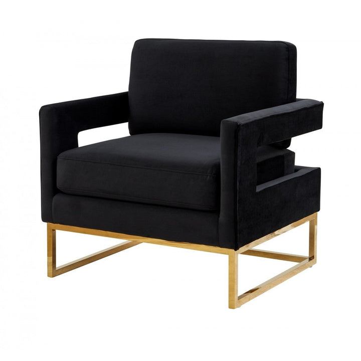 34" Black And Gold Velvet Arm Chair Image 1