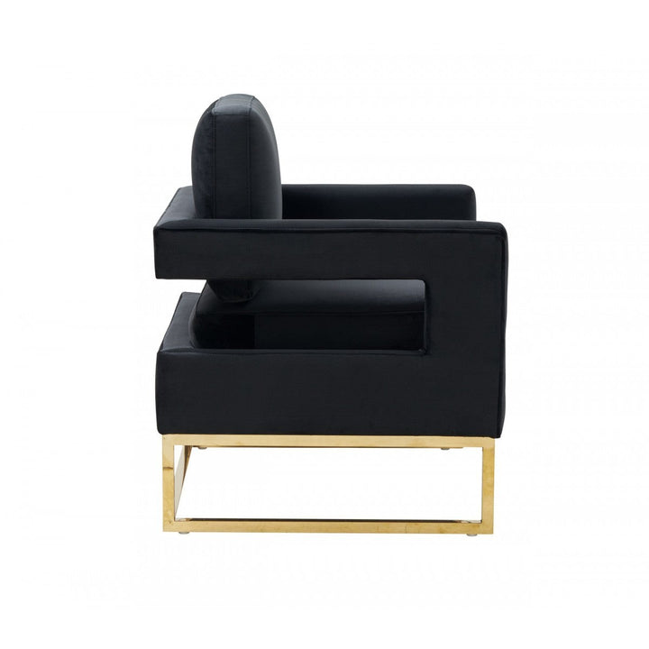 34" Black And Gold Velvet Arm Chair Image 3