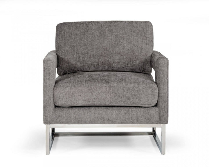 34" Dark Gray And Silver Fabric Arm Chair Image 2