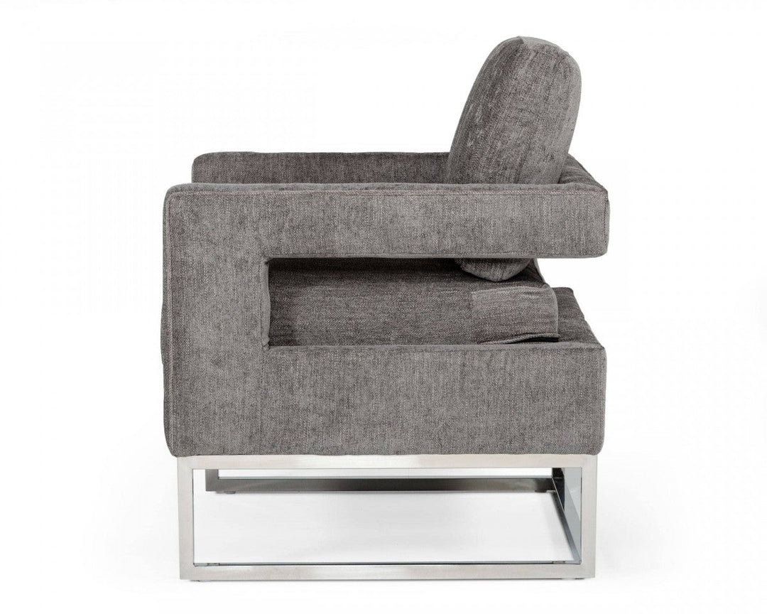 34" Dark Gray And Silver Fabric Arm Chair Image 3