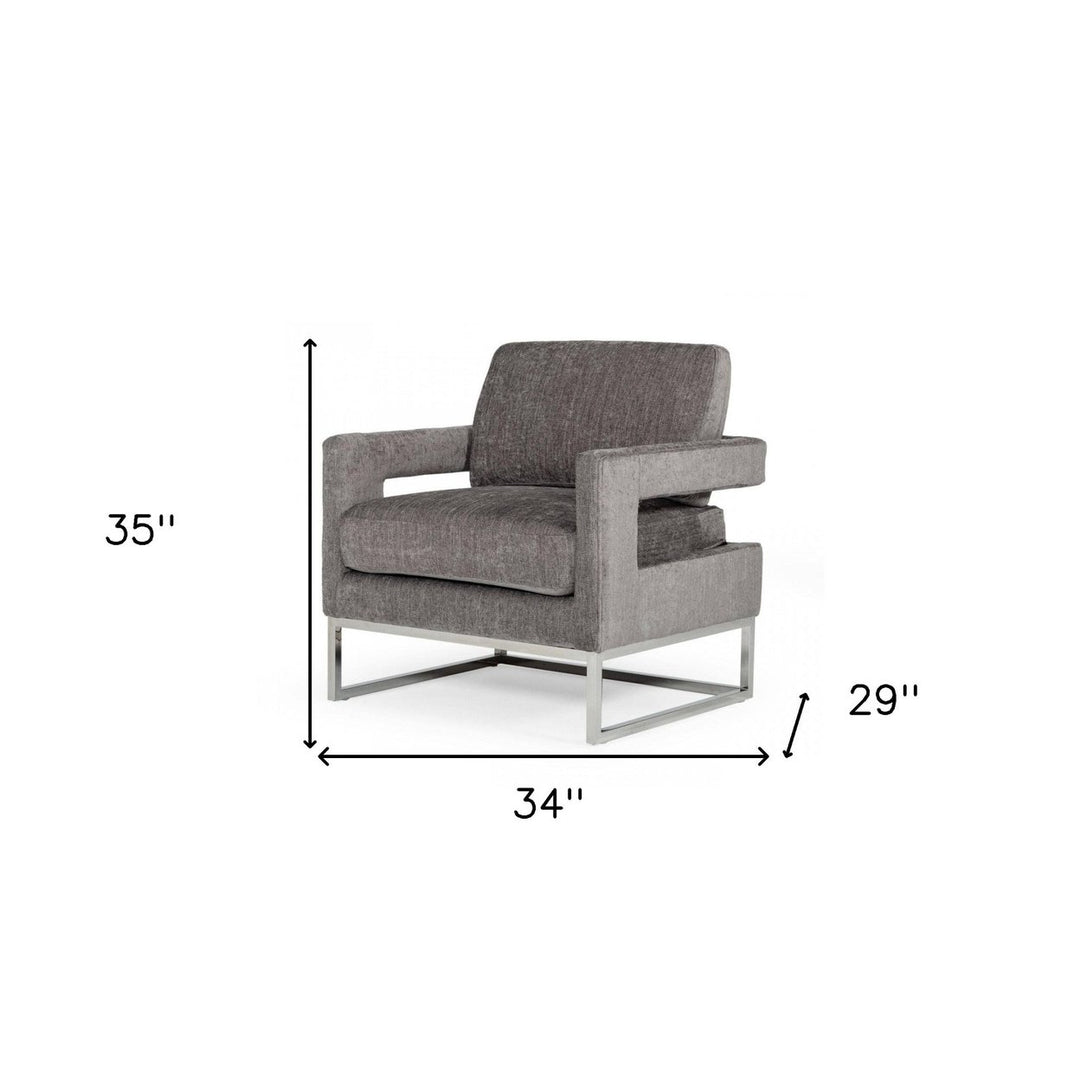 34" Dark Gray And Silver Fabric Arm Chair Image 8