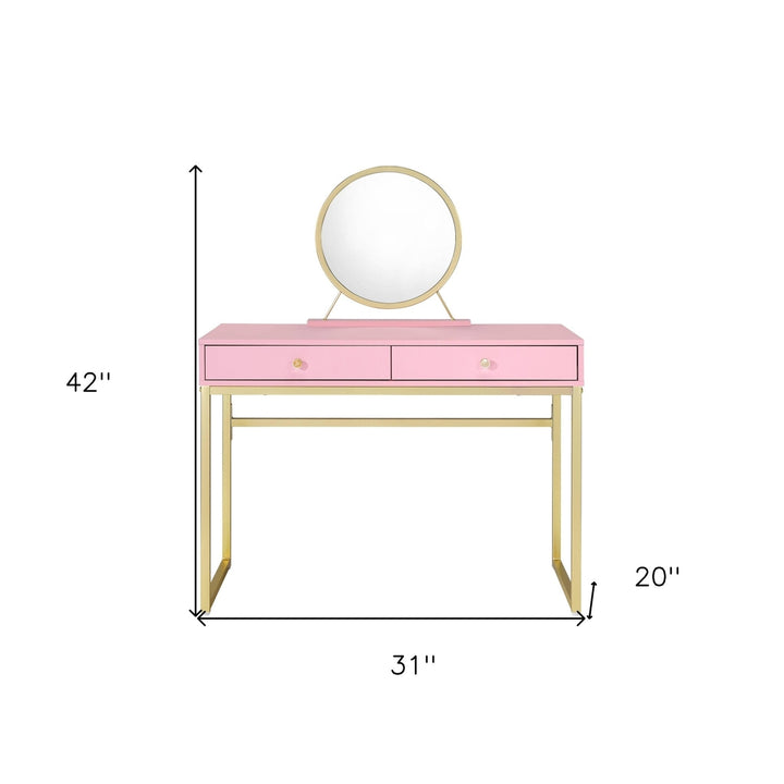 42" Pink Mirrored Two Drawer Dresser Image 5